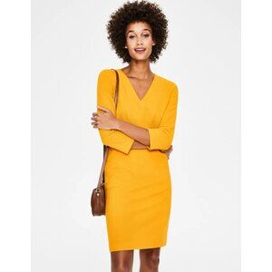 BODEN Bronte Ottoman Dress Side Pockets Ribbed V-neck Yellow US 4P/UK 8P Petite
